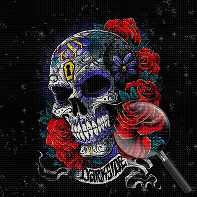 Patterned Skull and Red Roses Diamond Painting