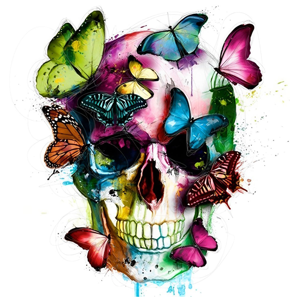 Skull and Colorful Butterflies Diamond Painting