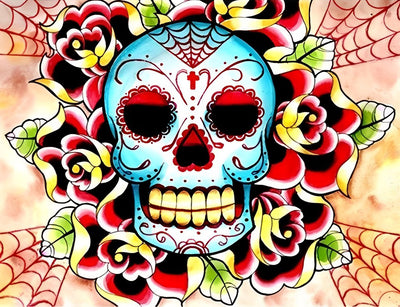 Blue Skull and Red Roses 5D DIY Diamond Painting Kits