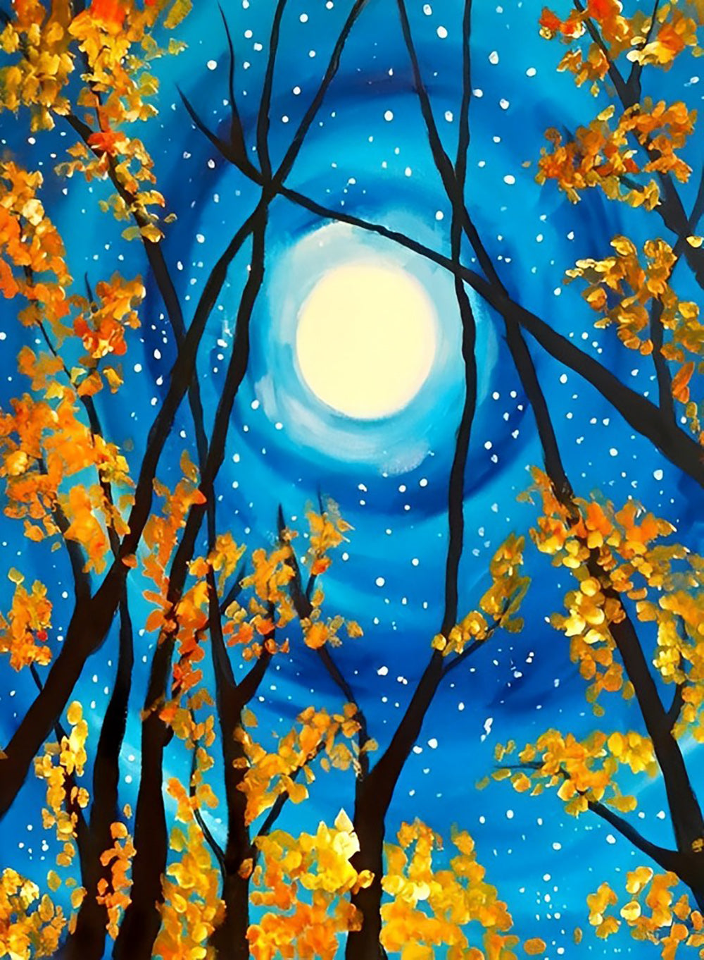 Starry Sky and Tree with Orange Leaves Diamond Painting