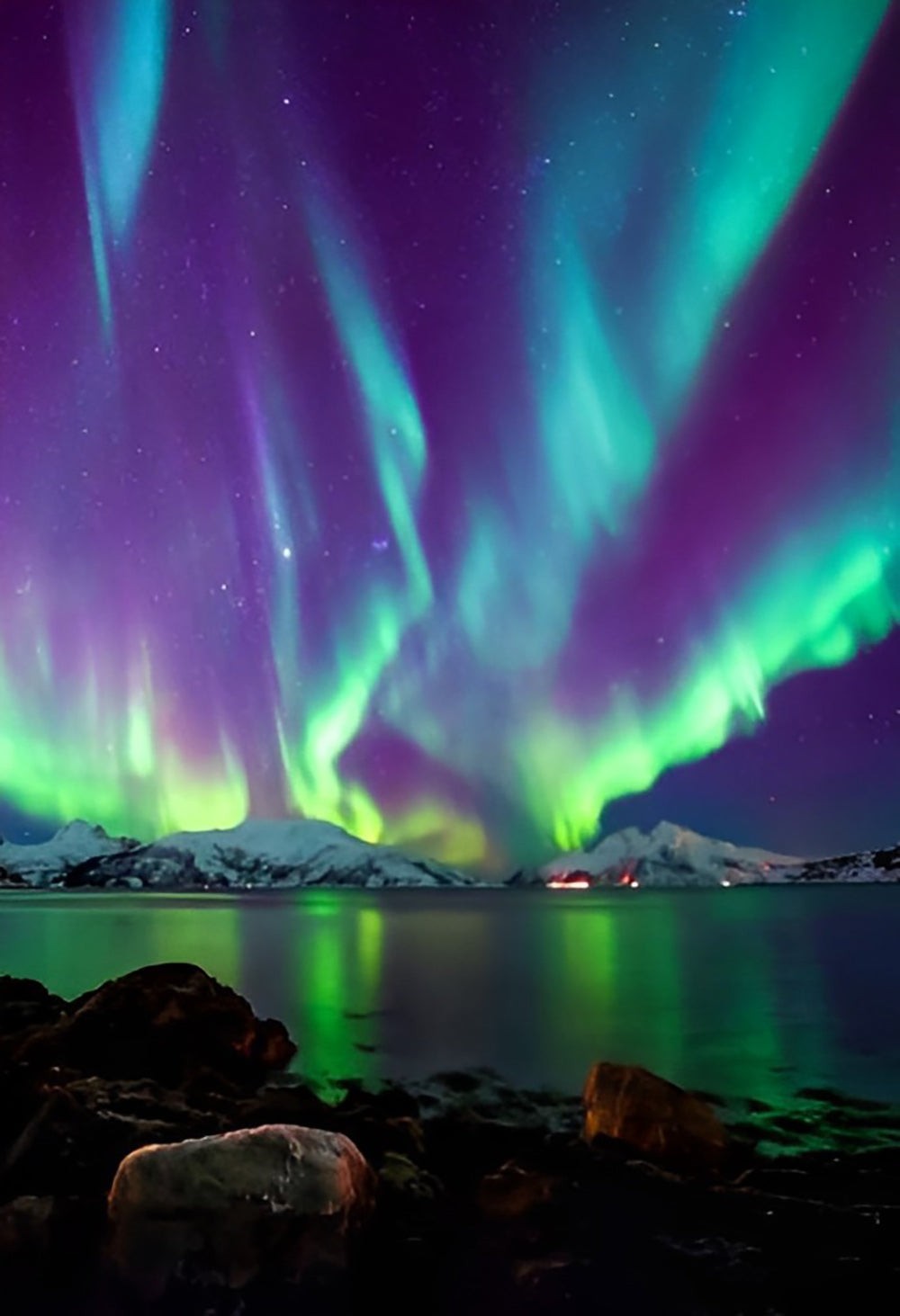 Starry Sky and Aurora Polar Green-Blue Diamond Painting