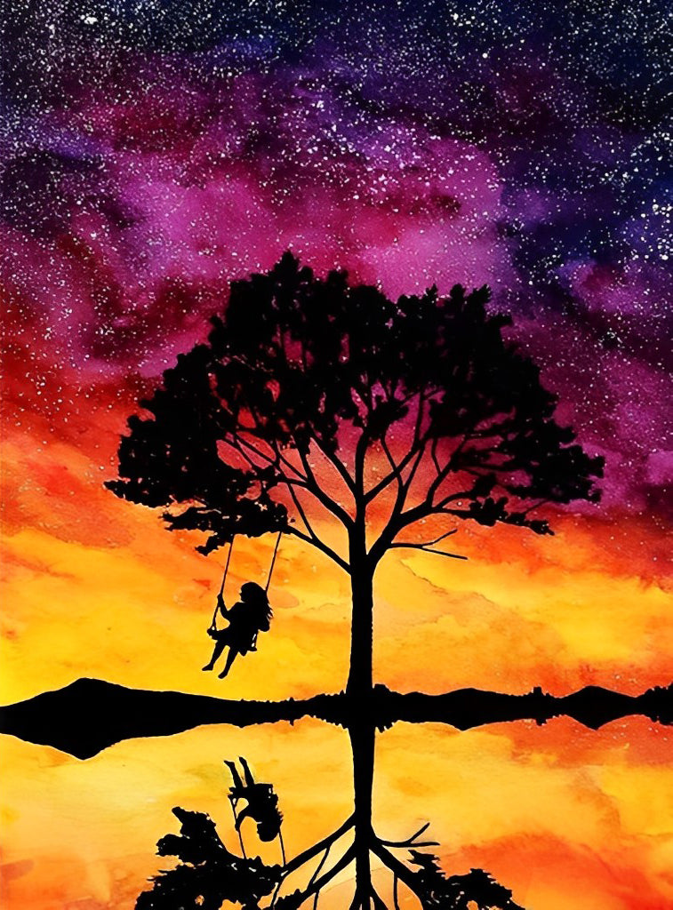 The Girl Swinging Under the Stars Diamond Painting