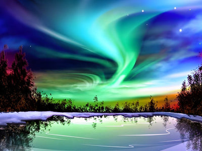 Starry Sky and Northern Lights with Lake Diamond Painting