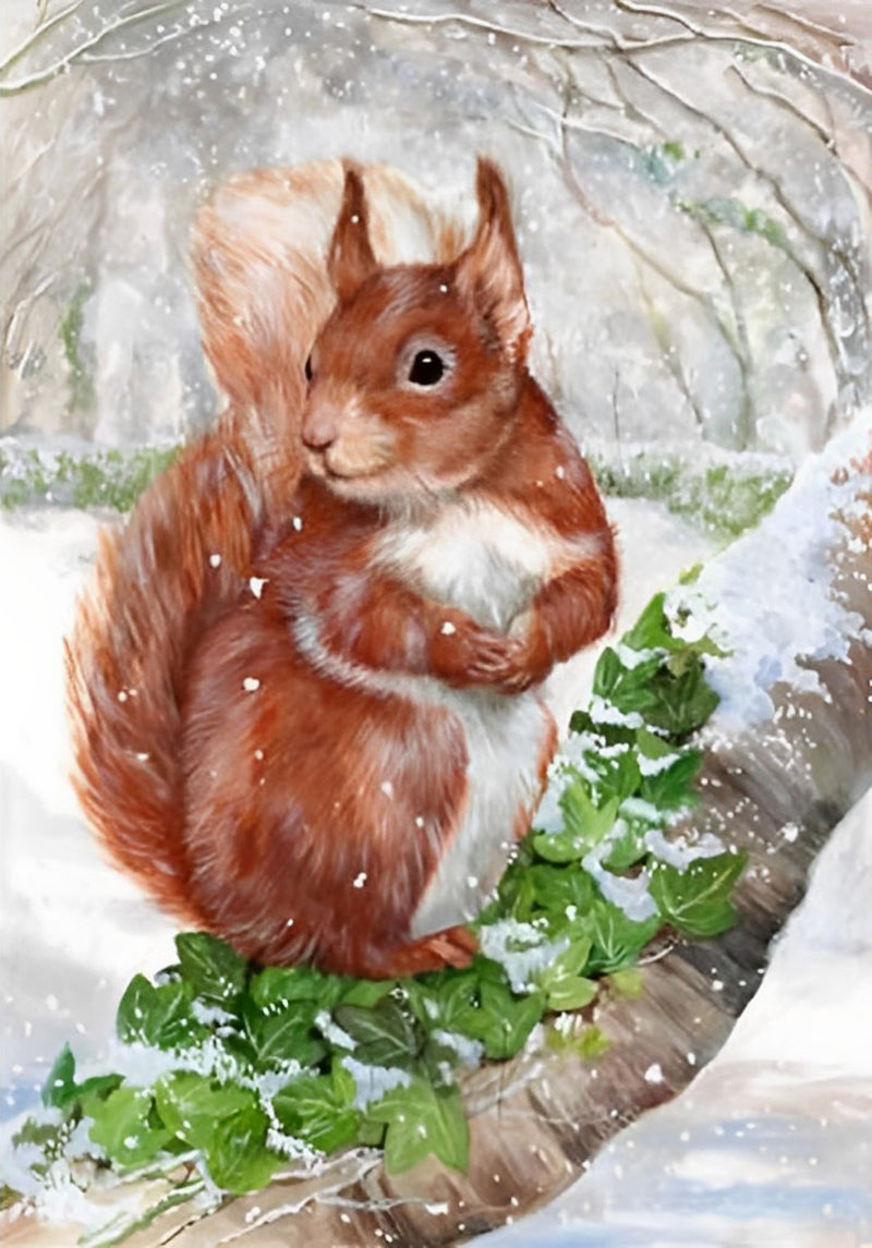 Squirrel in the Snow Diamond Painting