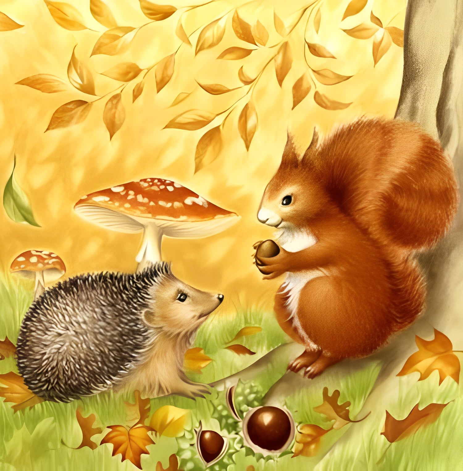 Squirrel and Hedgehog Diamond Painting