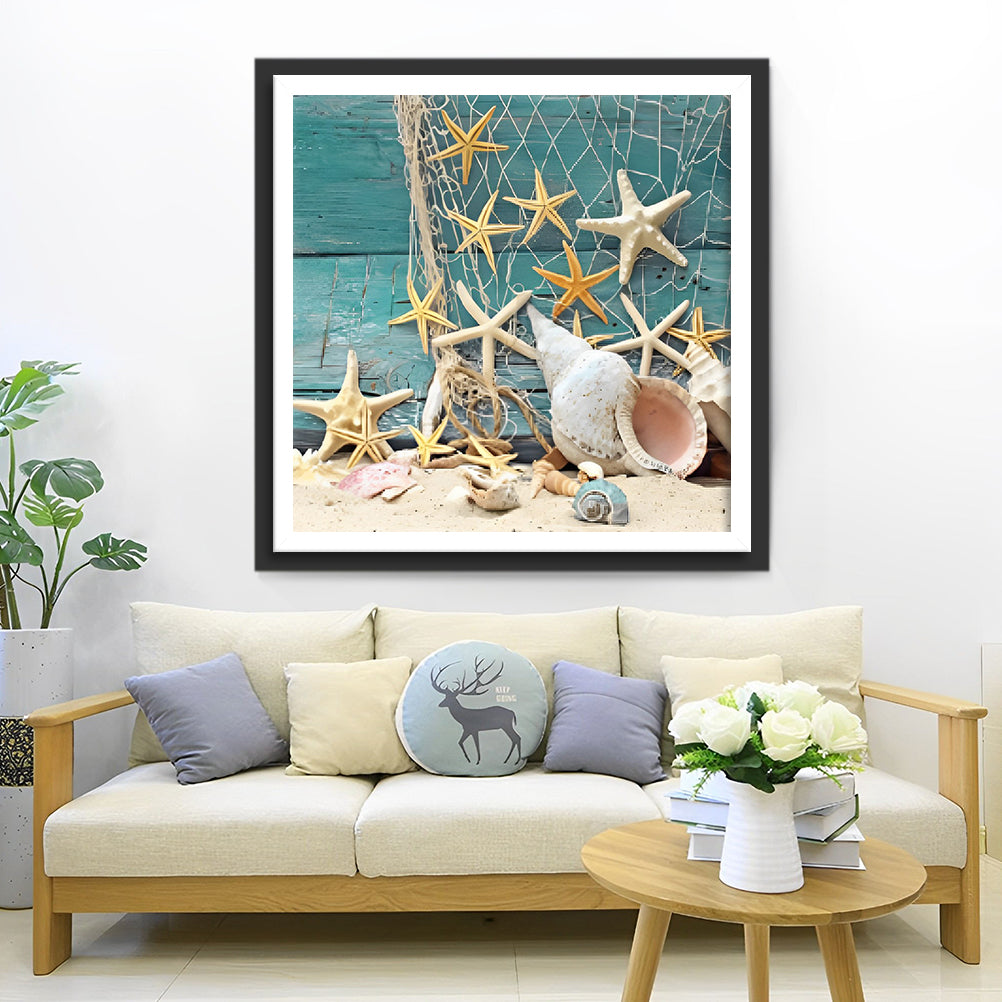 Starfish and Conch on the Beach Diamond Painting