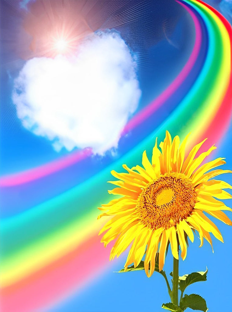 Sunflower and Rainbow with Heart Shaped Cloud Diamond Painting