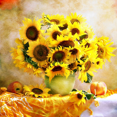 Sunflowers in Green Vase and Apples 5D DIY Diamond Painting Kits
