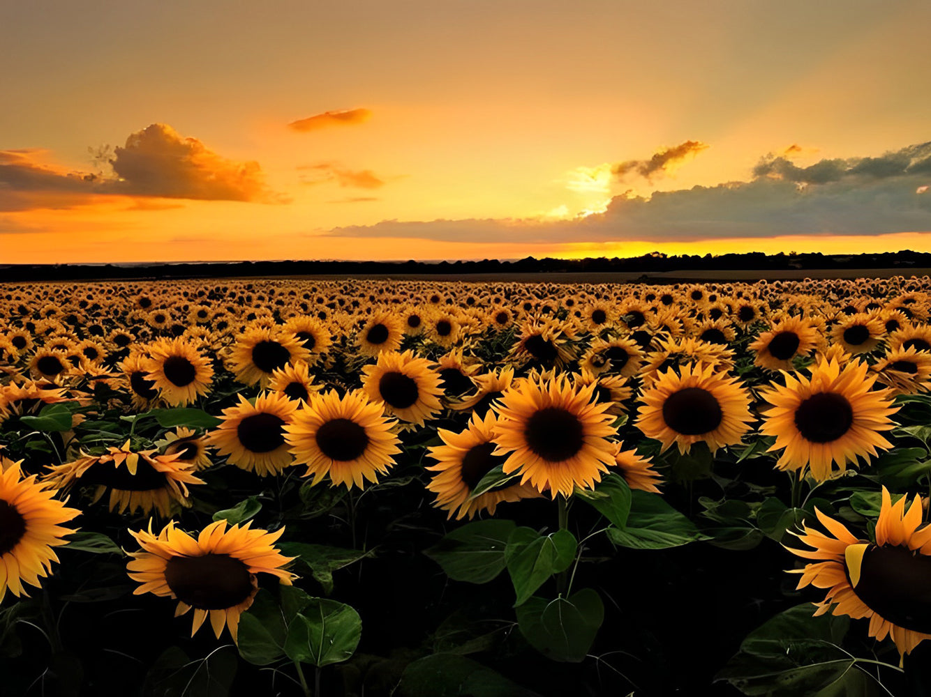 Field of Sunflowers and the Sunset Diamond Painting