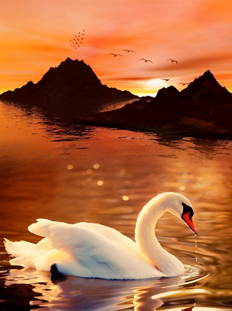 Swan and Mountains Diamond Painting