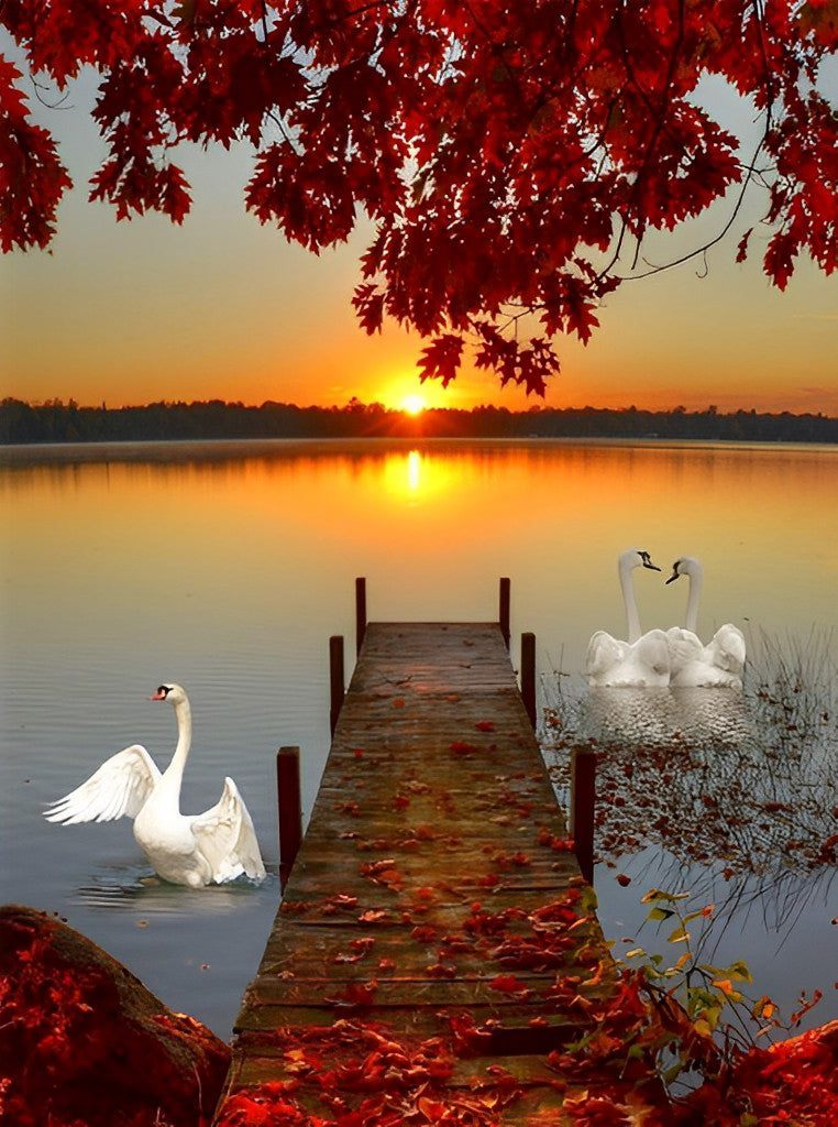 Swans under the Sunset Diamond Painting