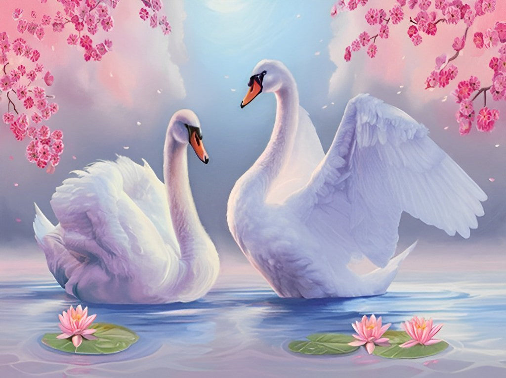 White Swans and Lotus Diamond Painting