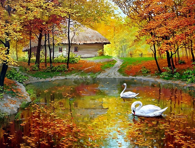 Swan and Autumn Landscape 5D DIY Diamond Painting Kits