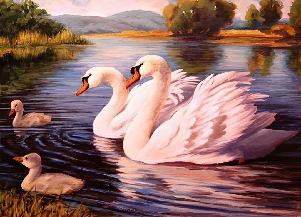 Parent Swans and Their Babies Diamond Painting