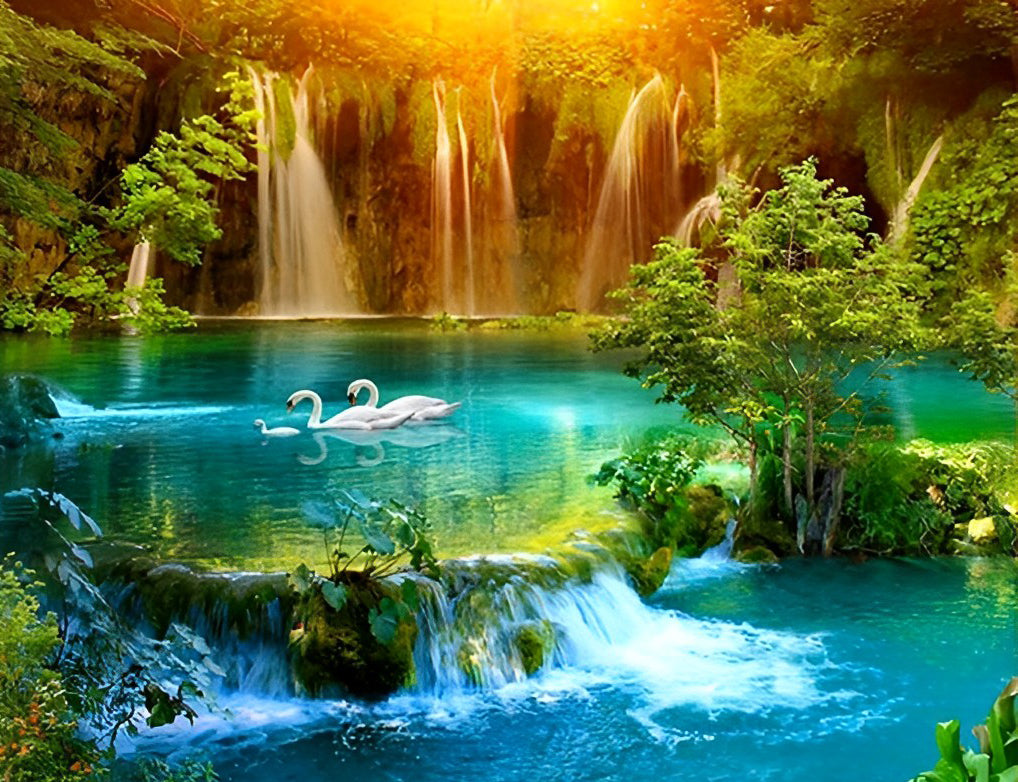 Swans and Falls Diamond Painting
