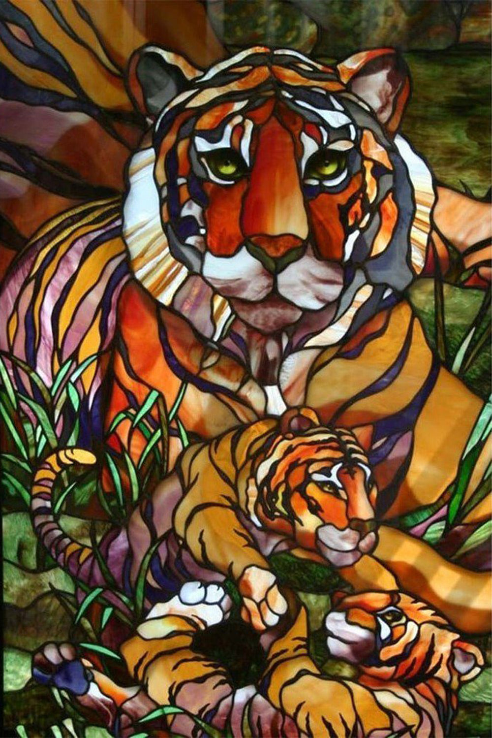 Colorful Tiger and His Children Diamond Painting