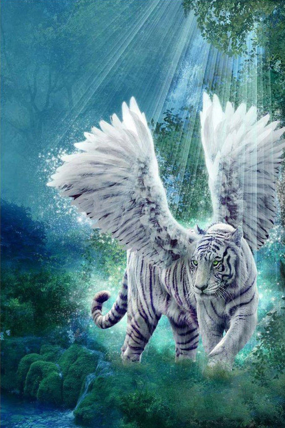 White Tiger with Wings Diamond Painting