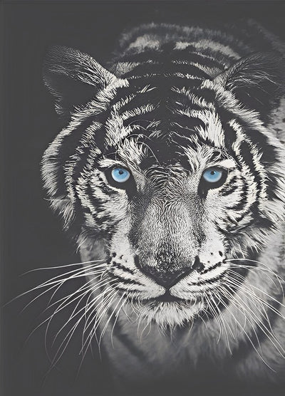Blue-Eyed White and Black Tiger 5D DIY Diamond Painting Kits