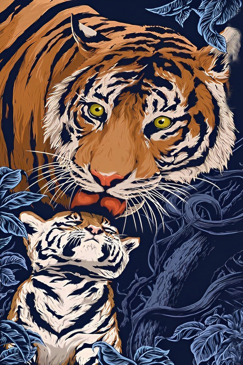 Big Tiger Licking Little Tiger Diamond Painting