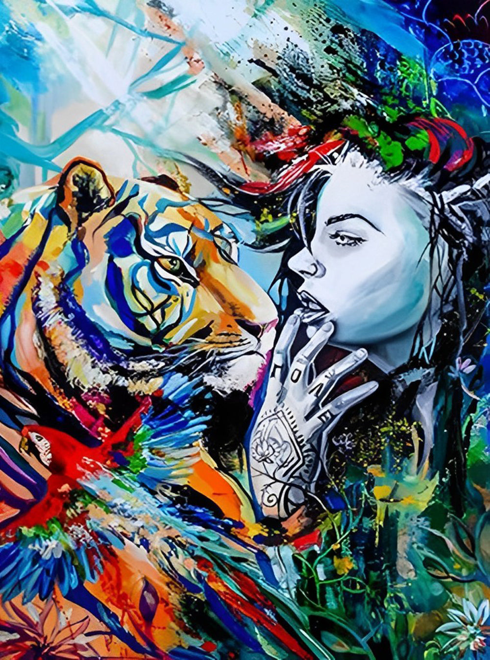 Colorful Tiger and Woman Diamond Painting