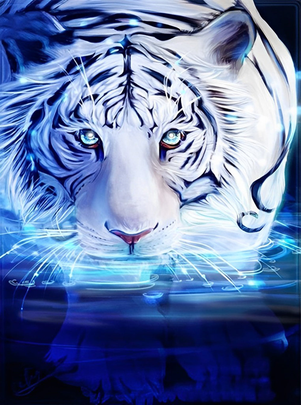 Towering White Tiger in the Water Diamond Painting