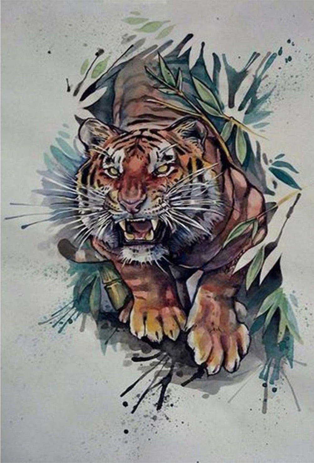 Ferocious Tiger and Green Leaves Diamond Painting