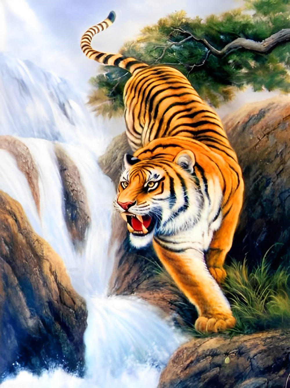 Tiger and Waterfall Diamond Painting