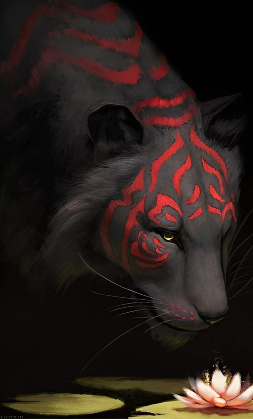 Black Tiger with Red Patterns Diamond Painting