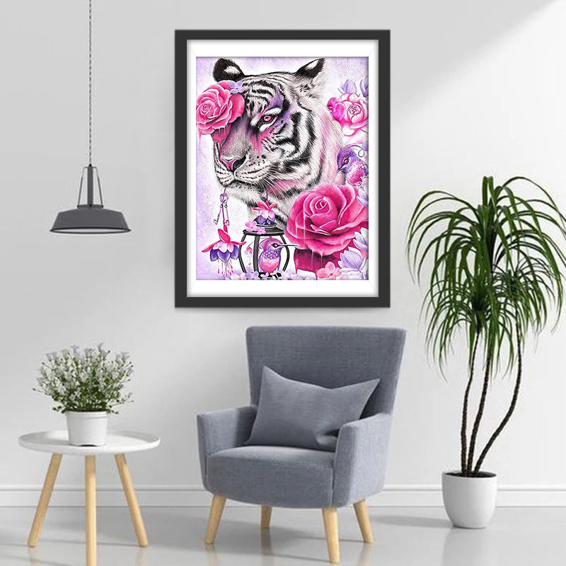 White Tiger and Roses 5D DIY Diamond Painting Kits