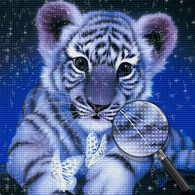 Little White Tiger and White Butterflies 5D DIY Diamond Painting Kits