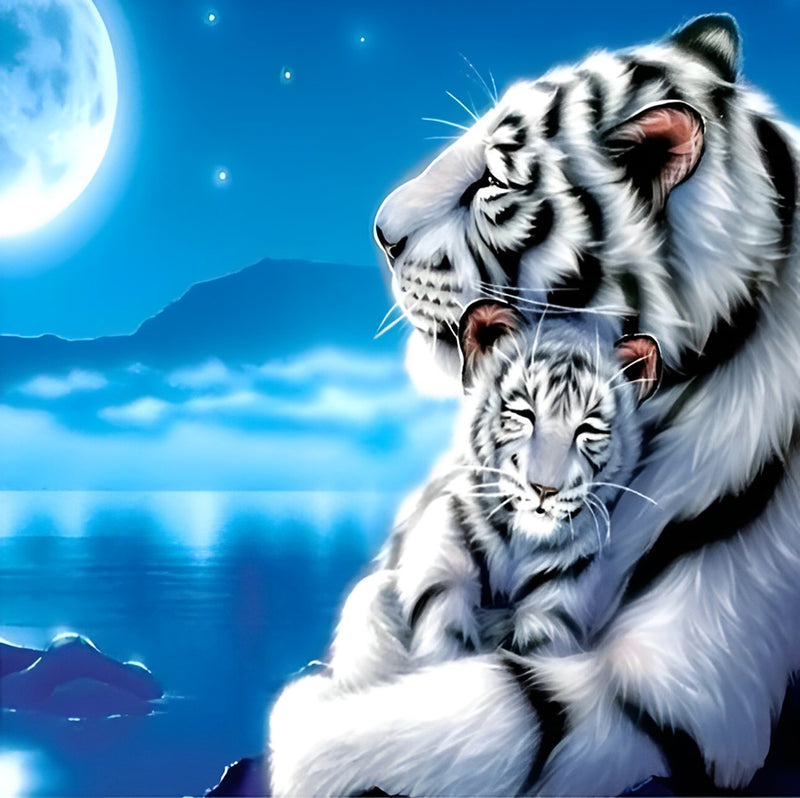 White Tiger and his Little Tiger 5D DIY Diamond Painting Kits