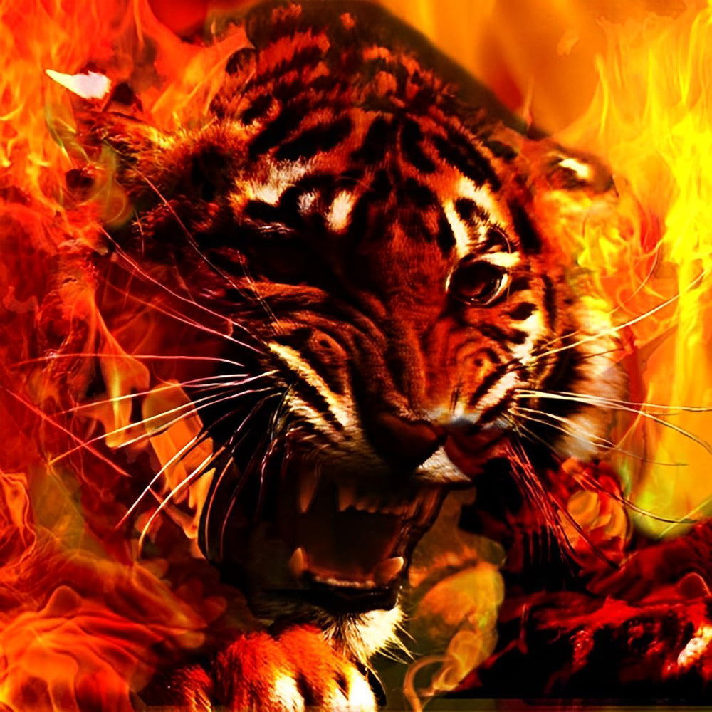 Ferocious Tiger in the Flames Diamond Painting
