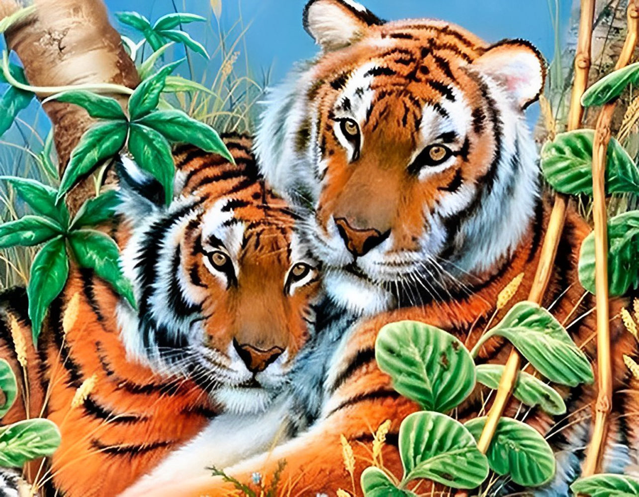 Red Tiger and Leaves Diamond Painting