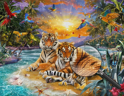 Tiger Parents and Their Child in the Tropics 5D DIY Diamond Painting Kits