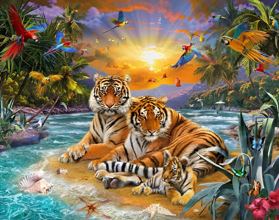 Tiger Parents and Their Child in the Tropics 5D DIY Diamond Painting Kits