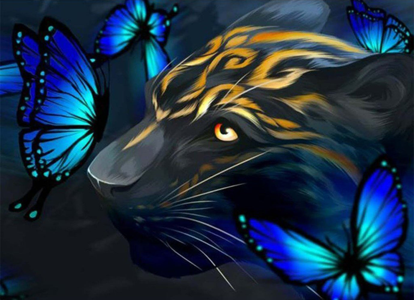 Tiger and Blue Butterfly Diamond Painting