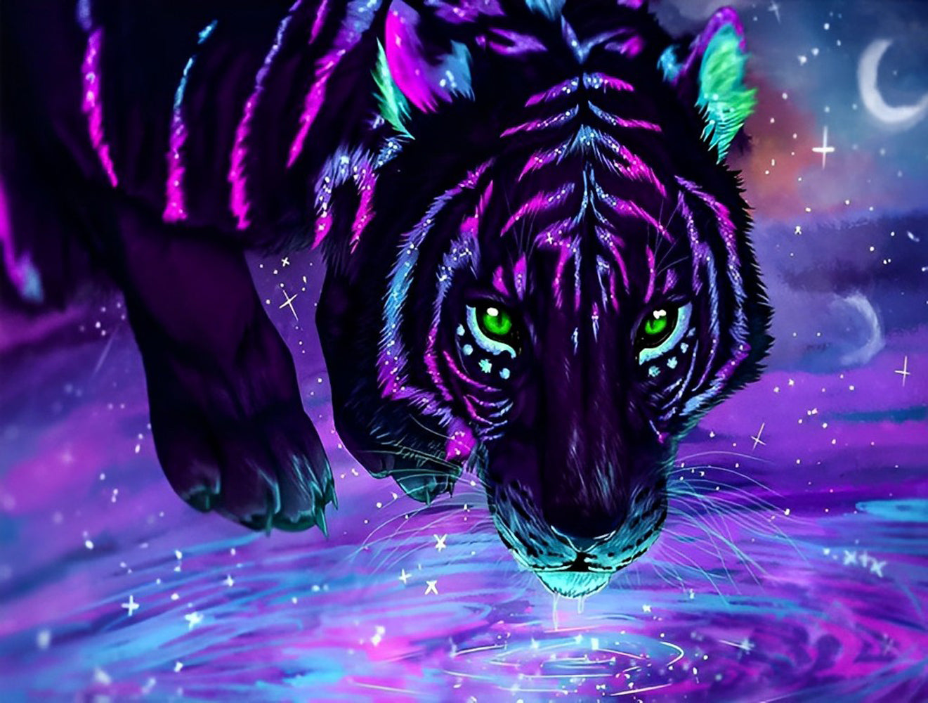 Black Tiger with Purple Patterns Diamond Painting