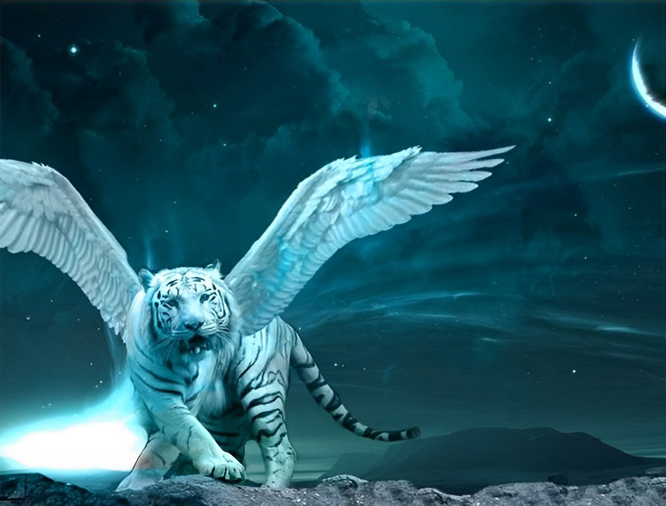 White Tiger with Wings Diamond Painting