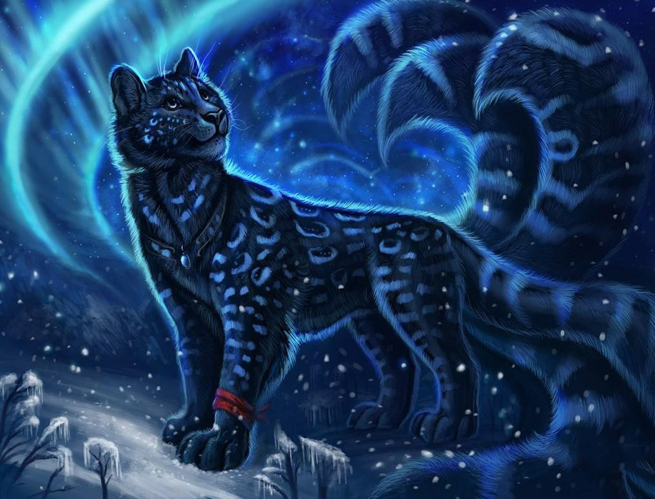 Black Tiger with Blue Patterns Diamond Painting