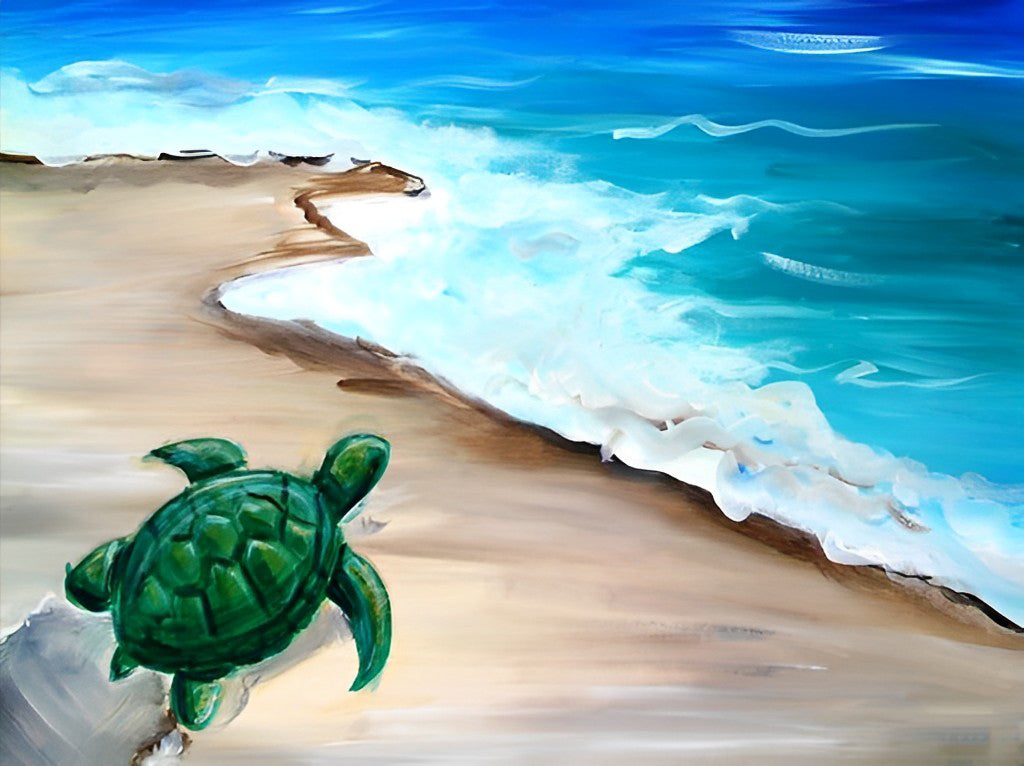 Green Turtle on the Beach Diamond Painting