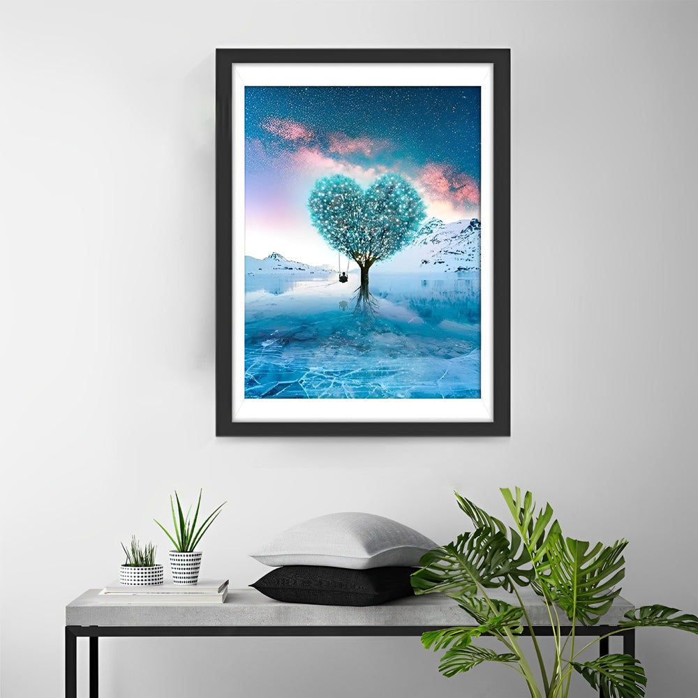 Blue Heart Shaped Tree Diamond Painting