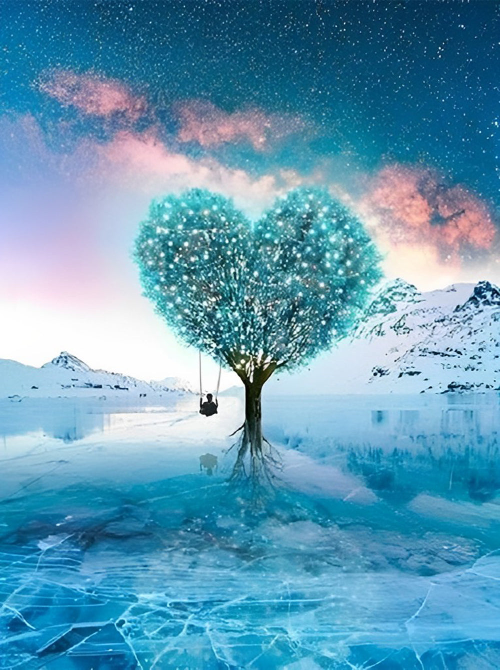 Blue Heart Shaped Tree Diamond Painting