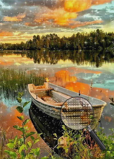 Lake, Boat and Forest Diamond Painting