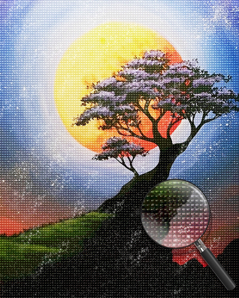 Tree and Red Moon Diamond Painting