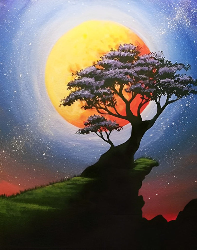 Tree and Red Moon Diamond Painting