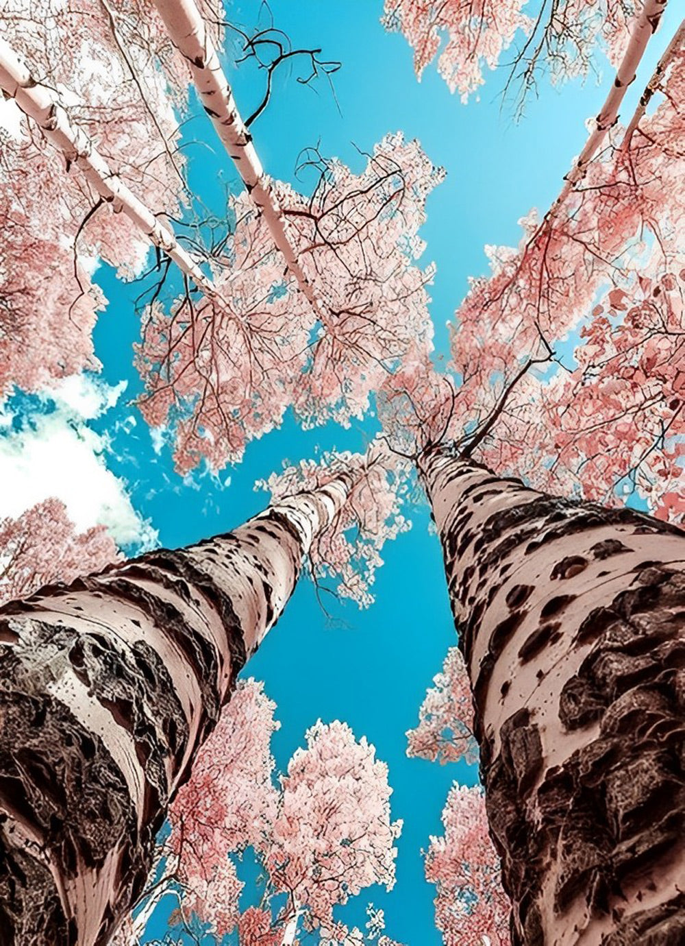 Tall Tree with Pink Leaves Diamond Painting