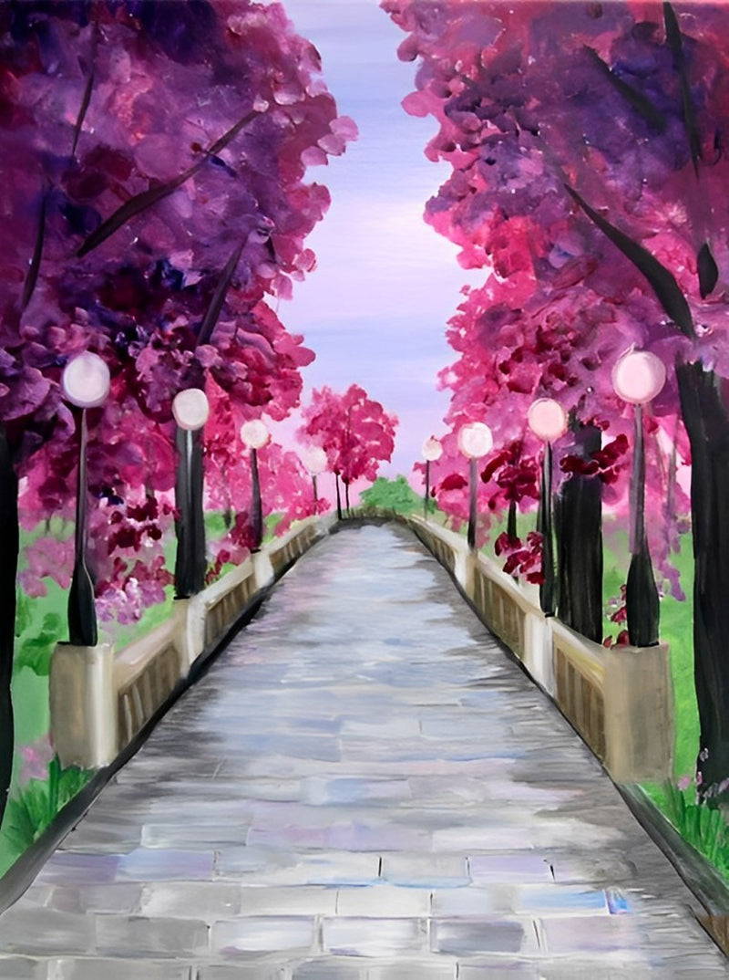 Pink Trees and Little Path Diamond Painting