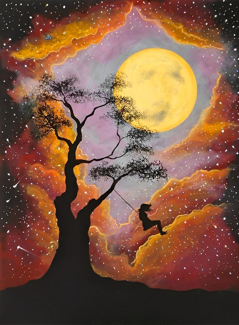 Pine Moon and Orange Cloud Diamond Painting