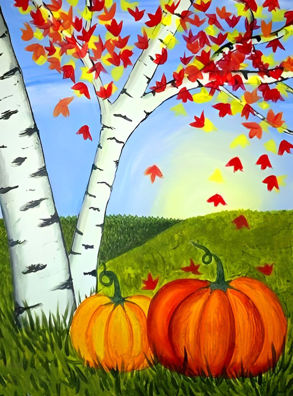 Maple Tree and Pumpkins Diamond Painting