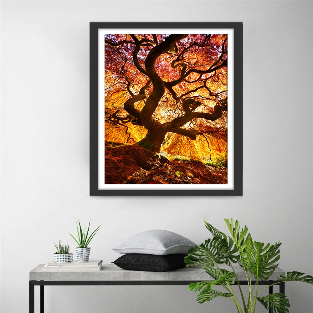 Large Tree with Orange Leaves Diamond Painting